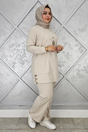 KADIN KOLYE DETAYLI NERVÜR DİKİM TESETTÜR TAKIM