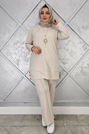 KADIN KOLYE DETAYLI NERVÜR DİKİM TESETTÜR TAKIM