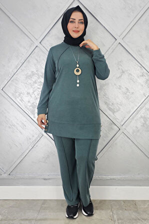 KADIN KOLYE DETAYLI NERVÜR DİKİM TESETTÜR TAKIM