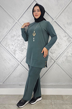 KADIN KOLYE DETAYLI NERVÜR DİKİM TESETTÜR TAKIM