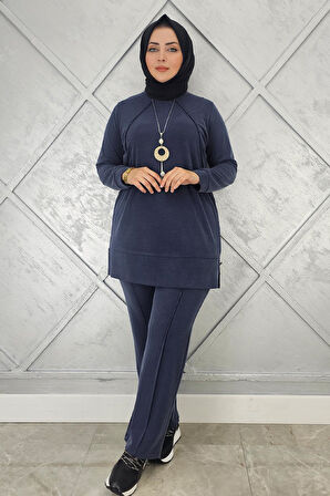 KADIN KOLYE DETAYLI NERVÜR DİKİM TESETTÜR TAKIM