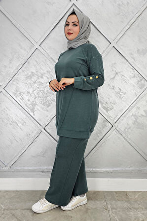 KADIN NERVÜR DİKİM DÜĞME DETAYLI TESETTÜR TAKIM