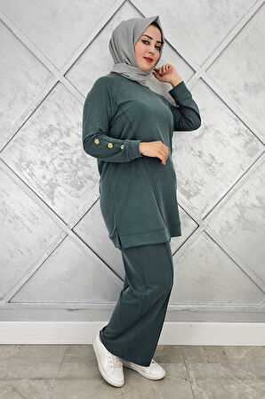 KADIN NERVÜR DİKİM DÜĞME DETAYLI TESETTÜR TAKIM