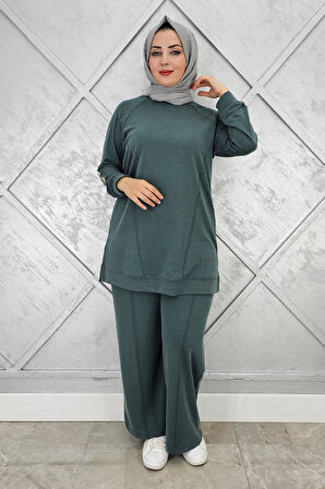 KADIN NERVÜR DİKİM DÜĞME DETAYLI TESETTÜR TAKIM