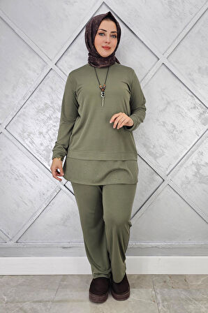 KADIN KOLYE VE TAŞ DETAYLI TESETTÜR TAKIM