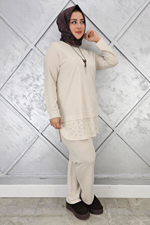 KADIN KOLYE VE TAŞ DETAYLI TESETTÜR TAKIM