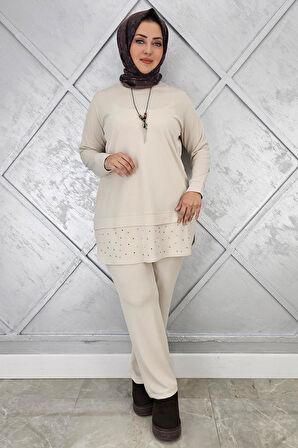 KADIN KOLYE VE TAŞ DETAYLI TESETTÜR TAKIM