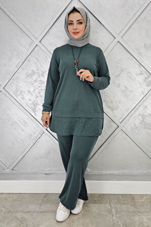 KADIN KOLYE VE TAŞ DETAYLI TESETTÜR TAKIM