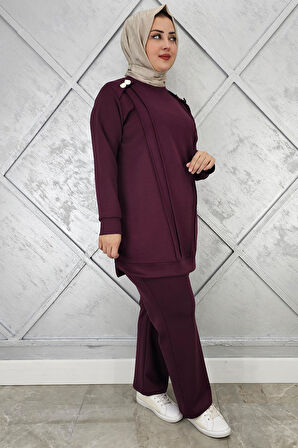 KADIN DÜĞME DETAYLI NERVÜR DİKİM TESETTÜR TAKIM