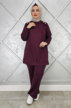 KADIN DÜĞME DETAYLI NERVÜR DİKİM TESETTÜR TAKIM