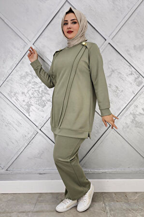 KADIN DÜĞME DETAYLI NERVÜR DİKİM TESETTÜR TAKIM