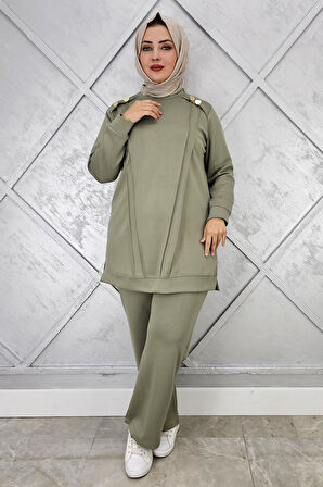 KADIN DÜĞME DETAYLI NERVÜR DİKİM TESETTÜR TAKIM