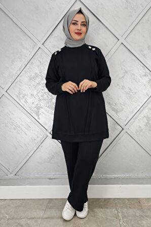 KADIN DÜĞME DETAYLI NERVÜR DİKİM TESETTÜR TAKIM