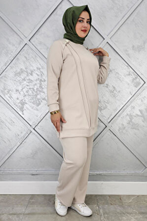 KADIN DÜĞME DETAYLI NERVÜR DİKİM TESETTÜR TAKIM