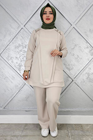 KADIN DÜĞME DETAYLI NERVÜR DİKİM TESETTÜR TAKIM