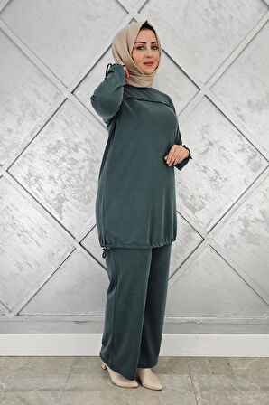 KADIN TAŞ DETAYLI MANŞETİ BAĞCIKLI TESETTÜR TAKIM