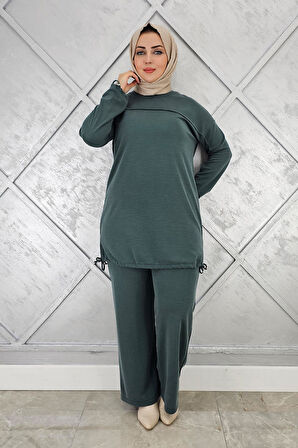 KADIN TAŞ DETAYLI MANŞETİ BAĞCIKLI TESETTÜR TAKIM