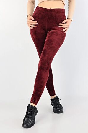 Modabizimle Kadın Bordo Yüksek Bel Kadife Tayt