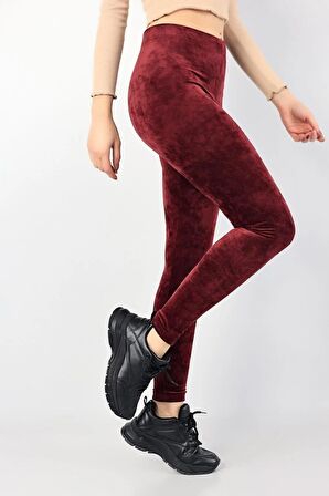 Modabizimle Kadın Bordo Yüksek Bel Kadife Tayt