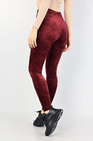 Modabizimle Kadın Bordo Yüksek Bel Kadife Tayt