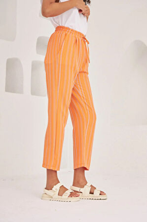 KADIN ÇİZGİLİ MEVSİMLİK KUMAŞ PANTOLON