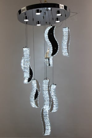 Gümüş Çemberli Seri 9lu Estetik Dalga Formlu Kristal Modern Sarkıt Avize