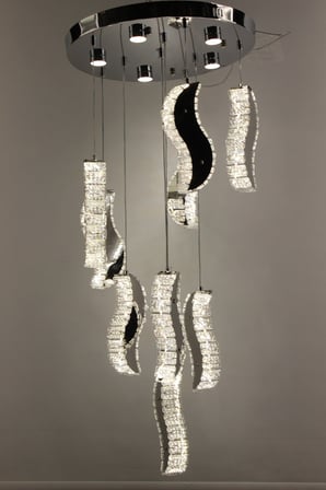 Gümüş Çemberli Seri 9lu Estetik Dalga Formlu Kristal Modern Sarkıt Avize
