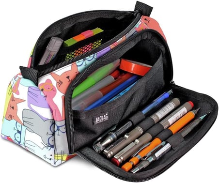 JACBAG PRIME XL-LASTİK AYRAÇLI İKİ BÖLMELİ KALEM KUTUSU (Sarı Kedi)