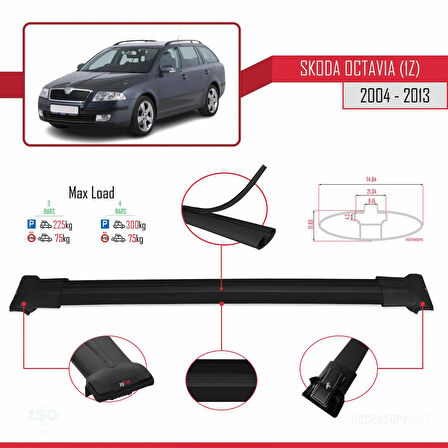 Skoda Octavia 2 (1Z) 2004-2013 Arası ile Uyumlu FLY Model Ara Atkı Tavan Barı Siyah 3 Adet