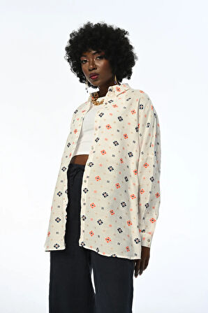 KADIN KREM RENK OVERSIZE GÖMLEK