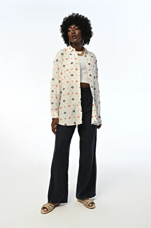 KADIN KREM RENK OVERSIZE GÖMLEK