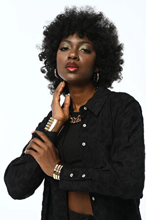 KADIN SİYAH DESENLİ GÖMLEK