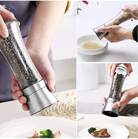 Cam Gövdeli Metal Krom Renk Kapaklı Tuz Karabiber Değirmeni Tuz Karabiber Öğütücü 19 Cm 2 Adet