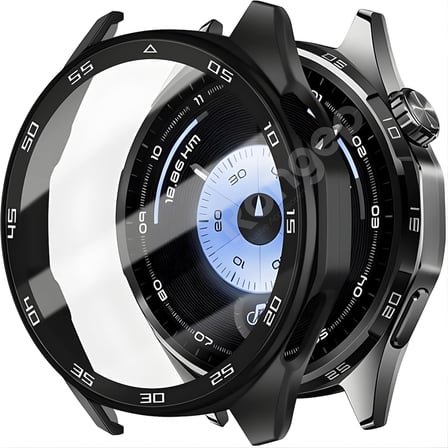 Huawei Watch GT6 46mm için 2’si 1 Arada Sert Polikarbonat Kasa ve Ekran Koruyuculu Kılıf Dokunma ve Netliği Etkilemeyen Çizilme ve Darbe Önleyici GT6 Ekran Koruyucu Kılıfı (Siyah)