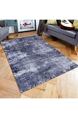 Lacivert Pvc Deri Kaymaz Taban Modern Salon Saçaksız Halı A31