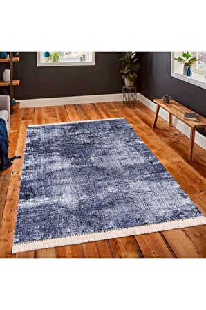 Lacivert Pvc Deri Kaymaz Taban Modern Salon Saçaksız Halı A31