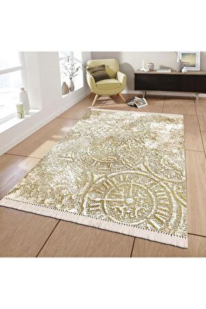 Gold Pvc Deri Kaymaz Taban Vintage Salon Saçaksız Halı A48