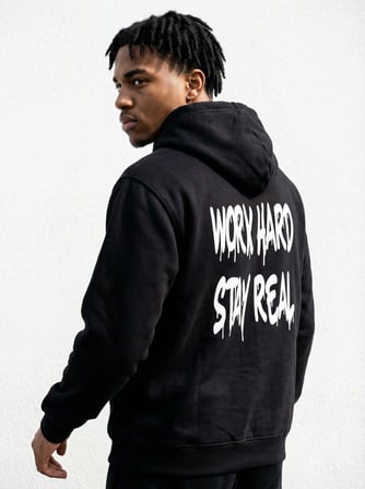 OVERSIZE HOODIE | BLACKOUT HARD BASKILI (Unisex Pamuklu Yumuşak Dokulu Geniş Kesim Siyah Kapüşonlu Sweatshirt)