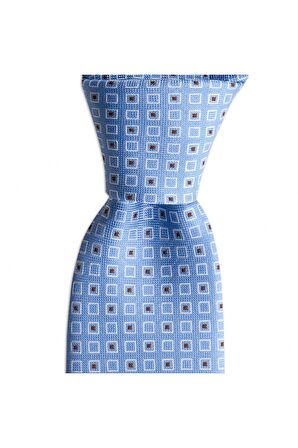 Açık mavi desenli 8 cm genişliğinde kravat