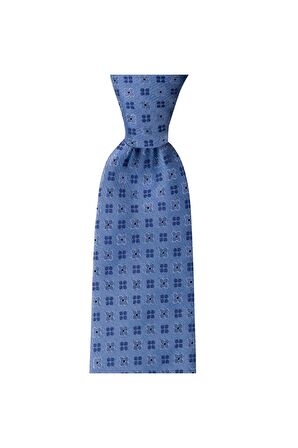 Çiçek desenli mavi renkli 8 cm genişliğinde kravat