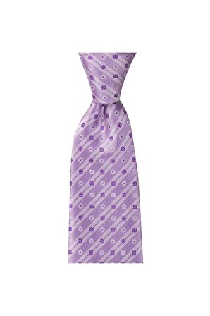 Lila çiçek desenli 8 cm genişliğinde kravat