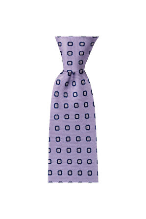 Lila desenli 8 cm genişliğinde mendilli kravat