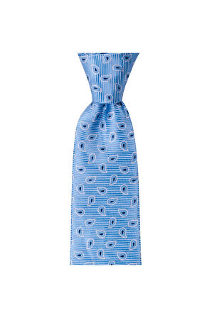 Mavi desenli 8 cm genişliğinde mendilli kravat