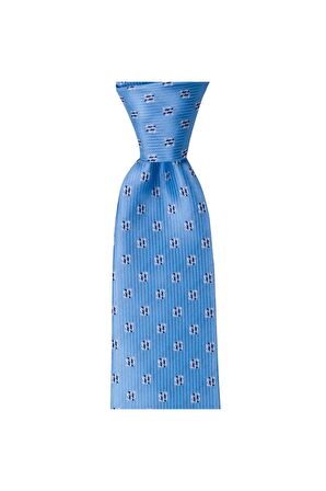 Mavi desenli 8 cm genişliğinde mendilli kravat