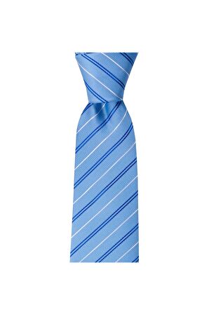 Mavi çizgili 8 cm genişliğinde mendilli kravat