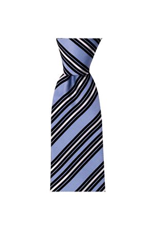 Lacivert çizgili 8 cm genişliğinde mendilli kravat
