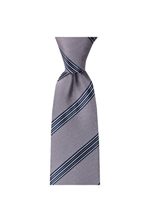 Gri çizgili 8 cm genişliğinde mendilli kravat