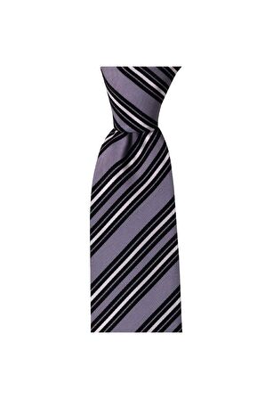 Gri çizgili 8 cm genişliğinde mendilli kravat