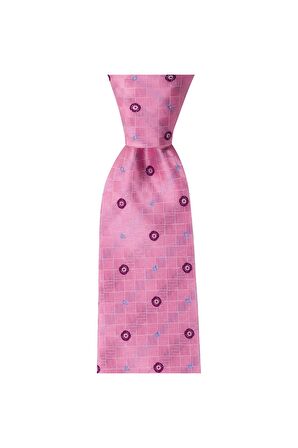 Pembe desenli 8 cm genişliğinde mendilli kravat