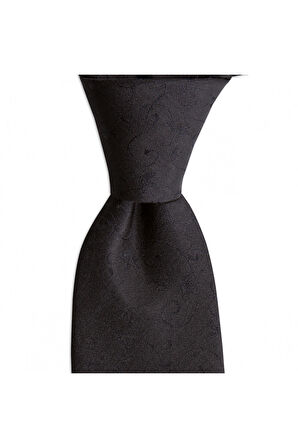Siyah desenli 7,5 cm genişliğinde ipek kravat